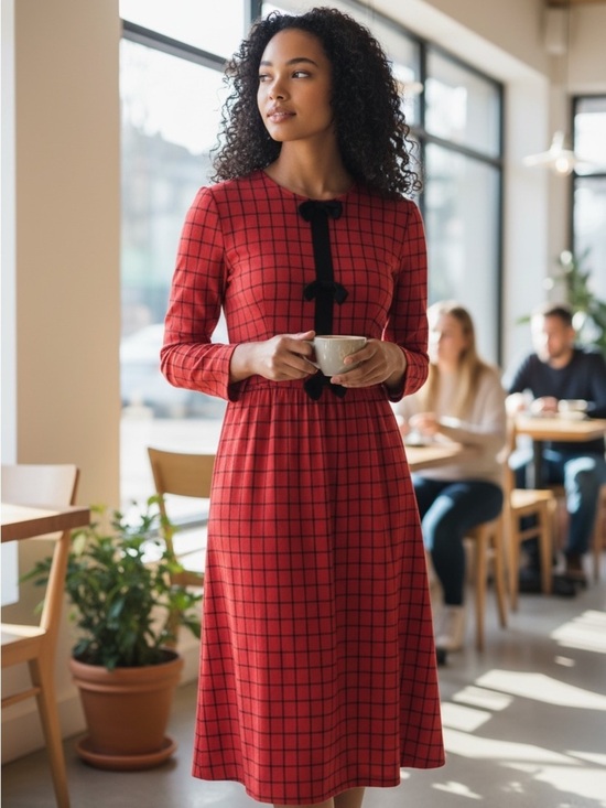 J. Christopher Dresses & Skirts - Vintage J.Christopher Chic Long Sleeve Red Plaid Dress